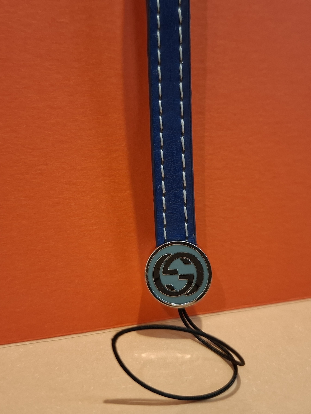 Gucci GG Blue Charm Leather Strap with Silver Logo Accent